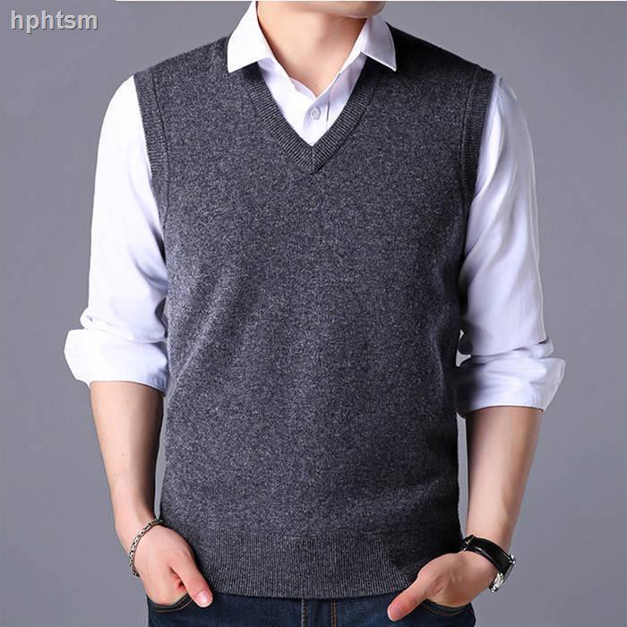 Áo Sweater không tay cổ chữ V màu sắc đơn giản dành cho nam giới