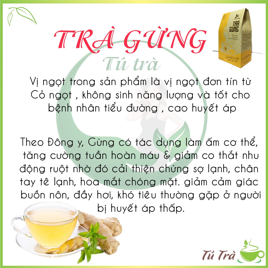 Trà Gừng tăng HUYẾT ÁP THẤP, GIẢI CẢM LẠNH dạng 25 túi lọc