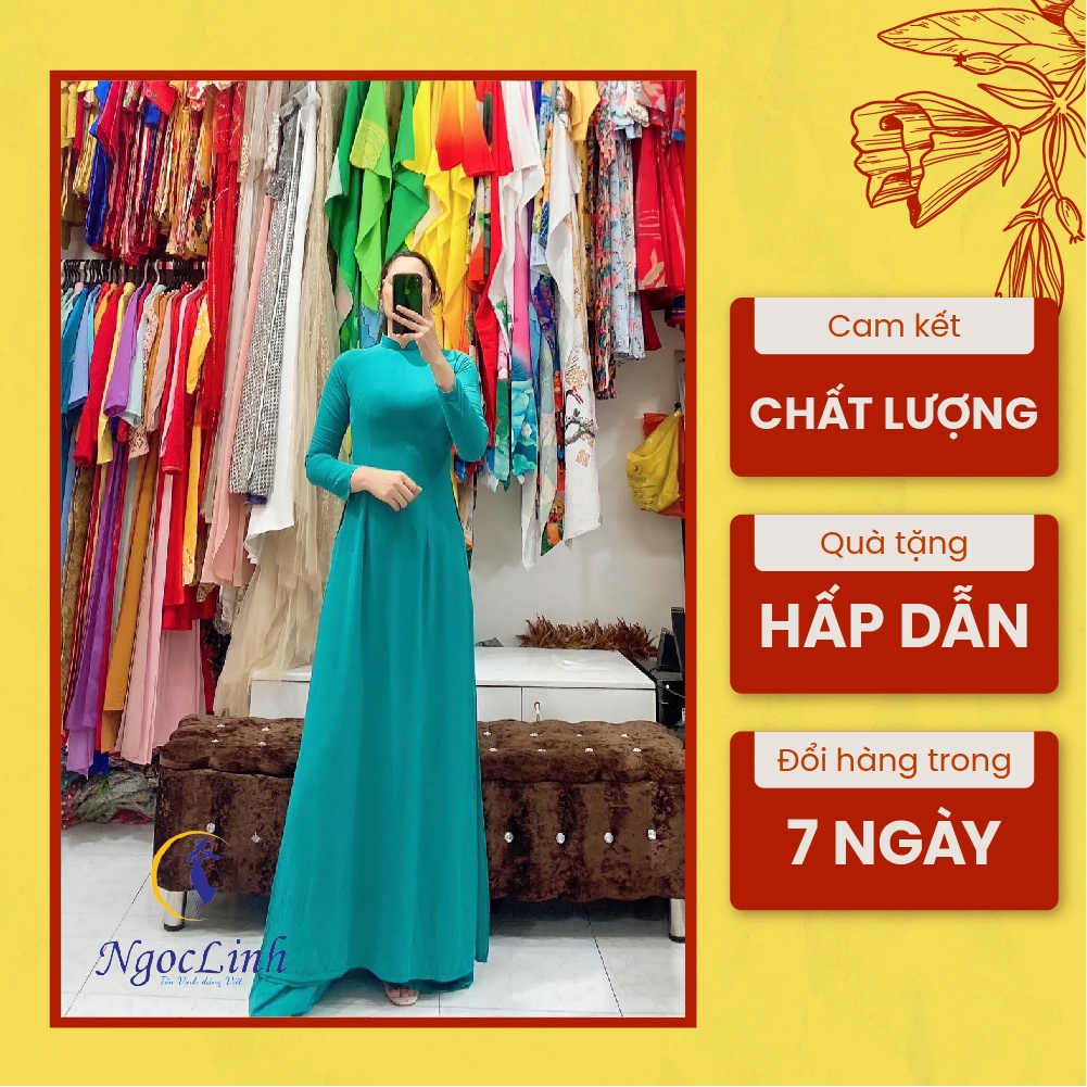 Áo dài trơn truyền thống 4 tà NGỌC LINH màu xanh đậm thiết kế ôm dáng thời trang, chất vải chiffon thoáng mát