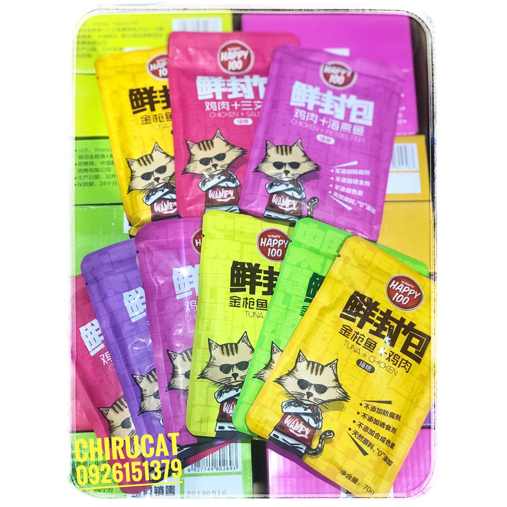 Thức ăn cho mèo, 100 gói Pate Wanpy Happy mix 6 vị thơm ngon bổ dưỡng cho mèo | BigBuy360 - bigbuy360.vn
