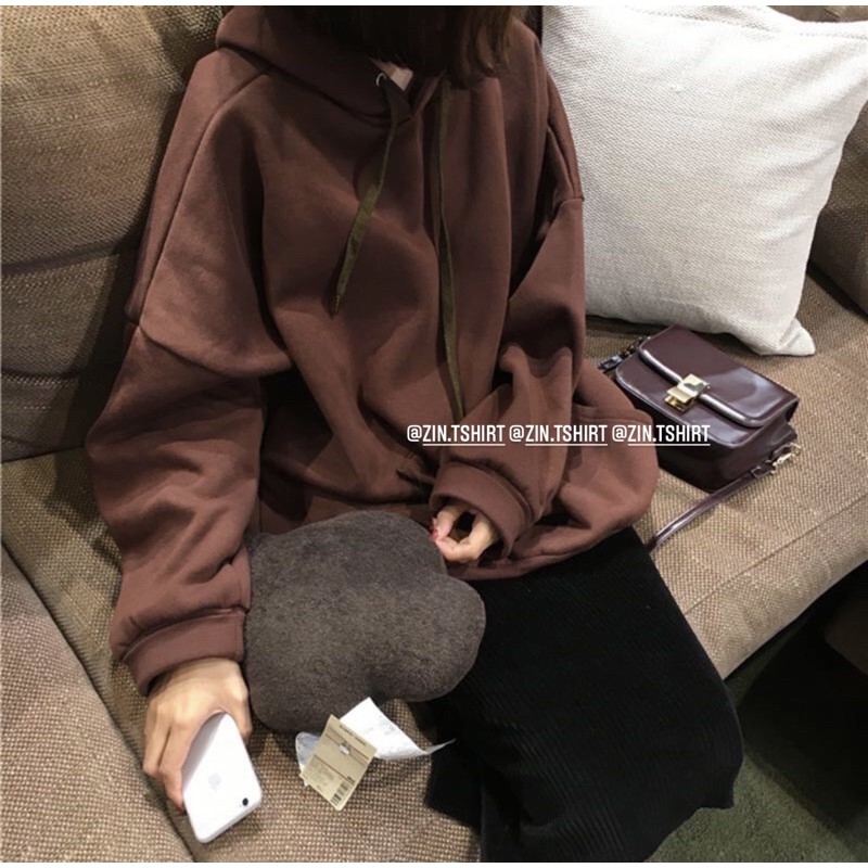 ÁO HOODIE BASIC NÂU CHOCO Dáng Rộng Phong Cách Hàn Quốc