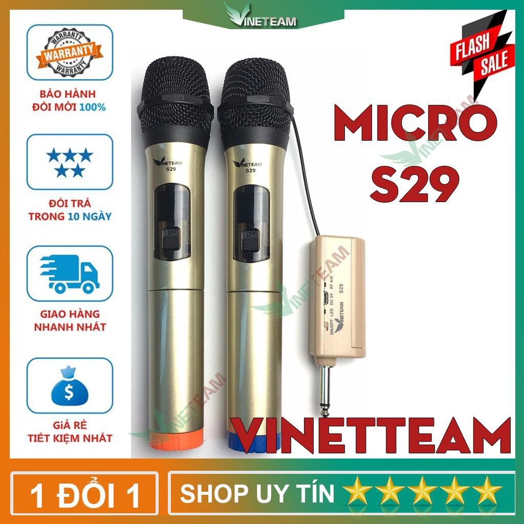 Bộ 2 micro karaoke không dây Vinetteam S29 /S30 kết nối bluetooth cho loa kéo- Hỗ trợ thiết bị có jack cắm 3.5mm và 6.5m