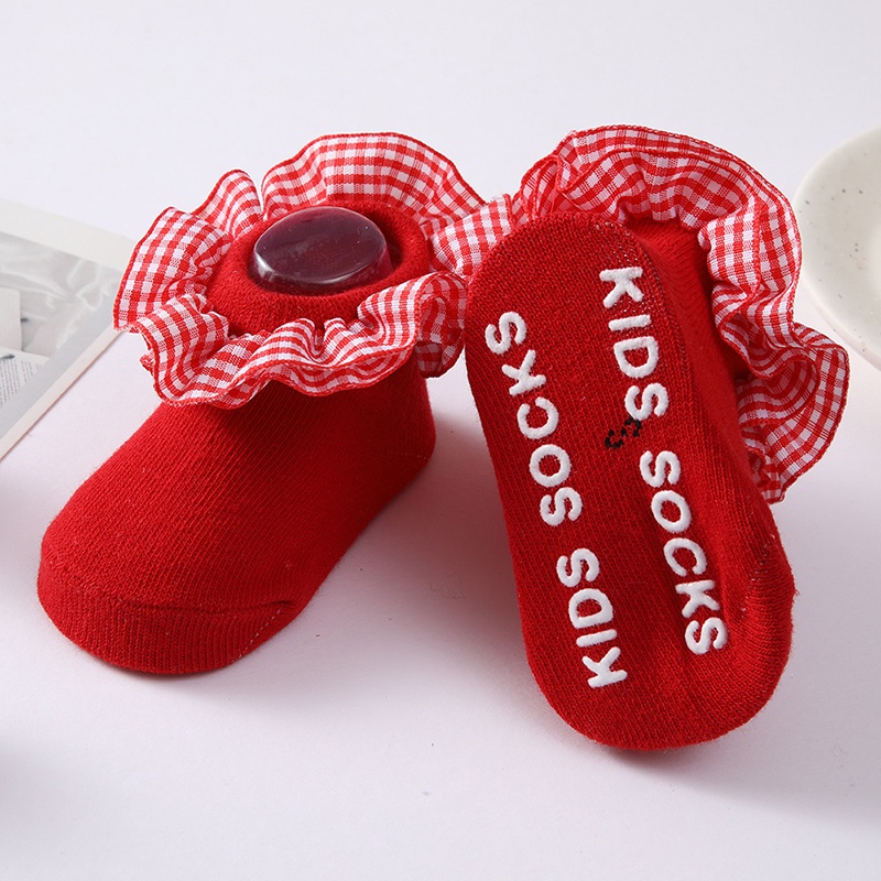 Vớ Cotton Mềm Mại Thoáng Khí Phối Bèo Họa Tiết Kẻ Sọc Cho Bé Gái Sơ Sinh