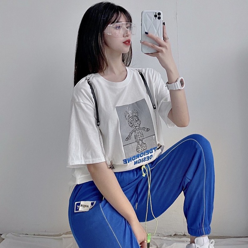 [Mã BMBAU50 giảm 50K đơn 150K] Áo phông Nữ Ruxy Mickey Đai Kẹp Cotton Trùm Mông Trắng Đen