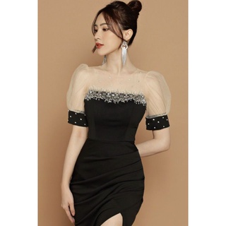Đầm dạ hội tay lưới kết pha Lê