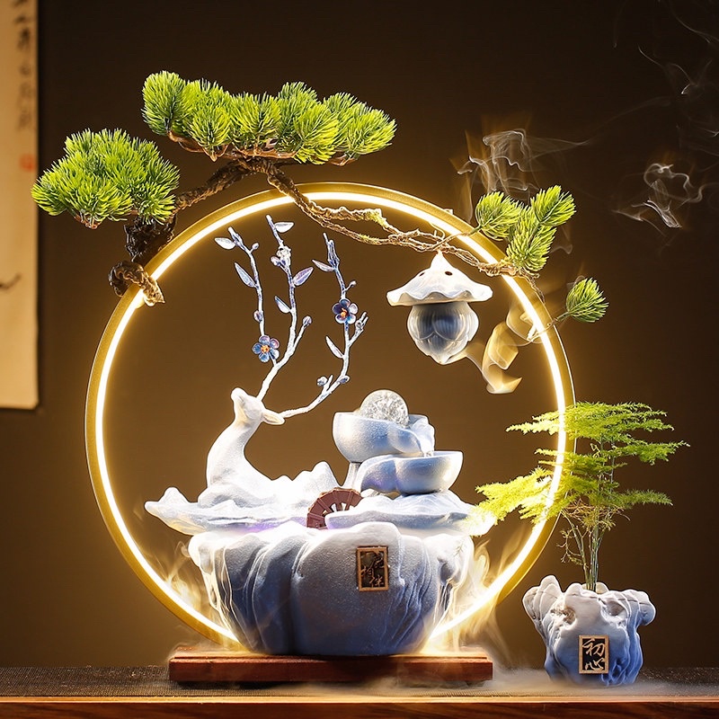 Vật phẩm trang trí phong thuỷ thác khói trầm hương  LED039 Nhất Lộ Tương Bán size 40cm