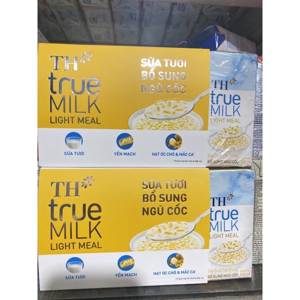 Sữa Tươi Tiệt Trùng TH True Milk Light Meal Bổ Sung Ngũ Cốc Lốc 4 hộp x180ml