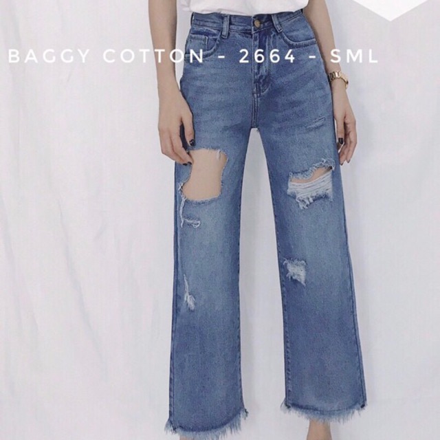 Quần jean nữ lưng cao ống rộng