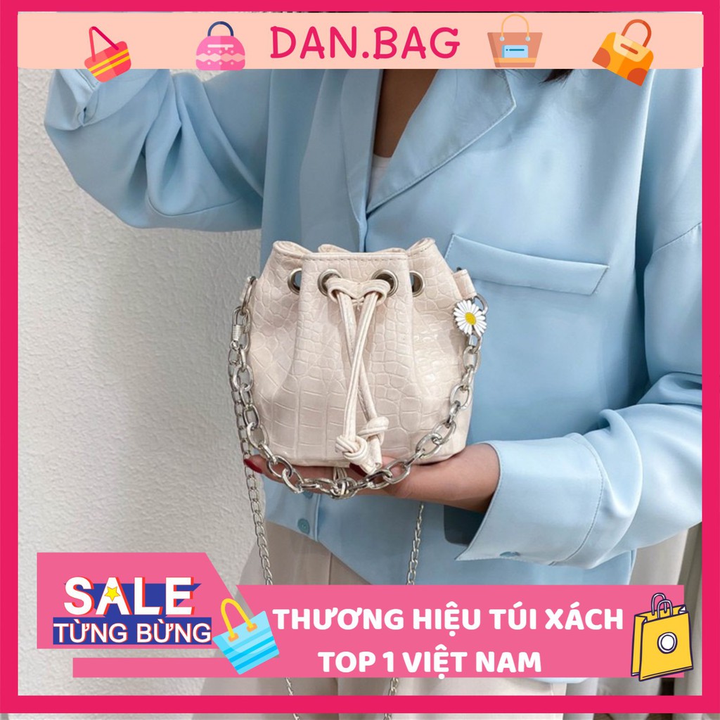 Túi Xách Nữ Mini Giá Rẻ họa tiết da cá sấu phối dây xích nhỏ xinh điệu đà kèm nơ cúc họa mi mã 7611