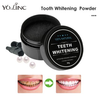 YOLINC Bột làm trắng răng Bột than hoạt tính Tinh chất ngọc trai Kem đánh răng Bột gáo dừa Bột than tre Rửa sạch bột hiệu quả Dụng cụ nha khoa để đánh răng