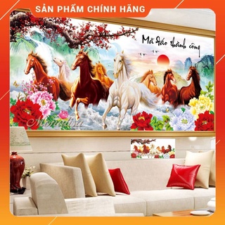 Tranh đính đá Mã đáo thành công khổ lớn 2m3, 2m, 1m6, 1m3, 1m2 tranh gắn đá ngựa bát mã đẹp GIÁ SỐC