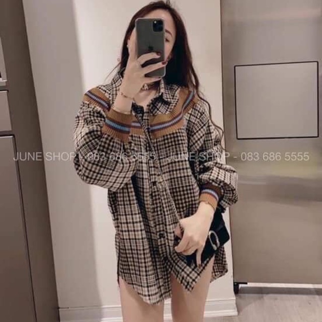 Sơ mi dạ phối len bo tay