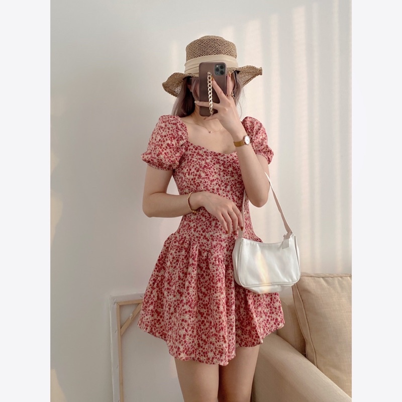 Đầm hoa nhí, váy cúp ngực cổ vuông dáng xòe Emmei-v110 | BigBuy360 - bigbuy360.vn