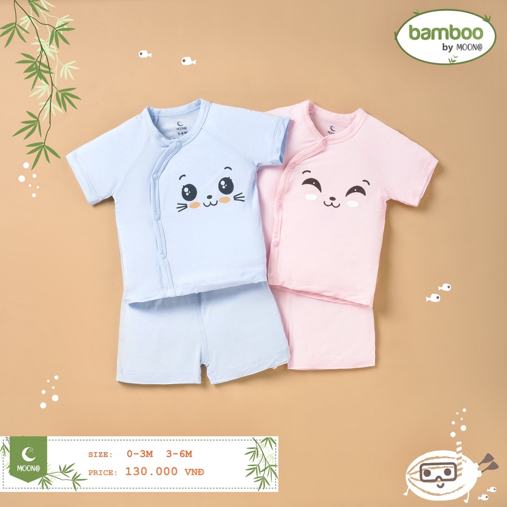 Bộ cộc cài chéo MOON sơ sinh cài lệch vải sợi tre mỏng hè mát