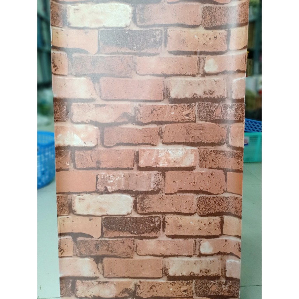 Decal giấy dán tường gạch nâu đất khổ 45cm keo sẵn bóc dán | BigBuy360 - bigbuy360.vn