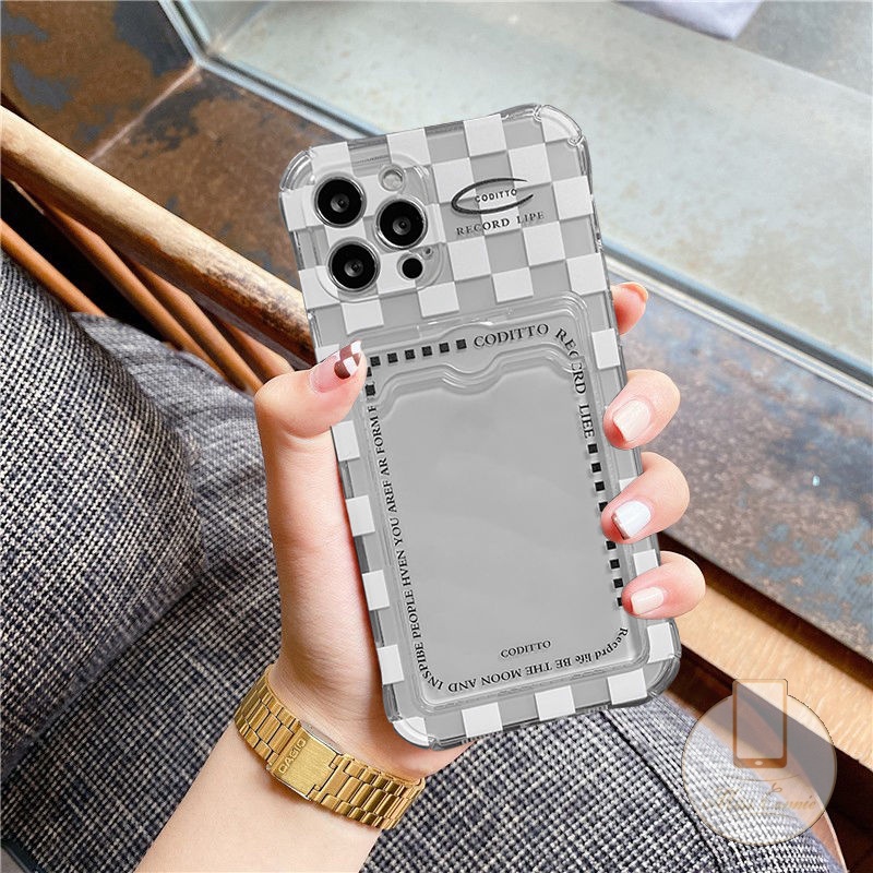 Ốp Điện Thoại Tpu Mềm Họa Tiết Lưới Có Ngăn Đựng Thẻ Cho iPhone 7Plus 6 6s 7 8 Plus 11 12 13 Pro Max 14 Pro Max X XR XS Max SE 2020