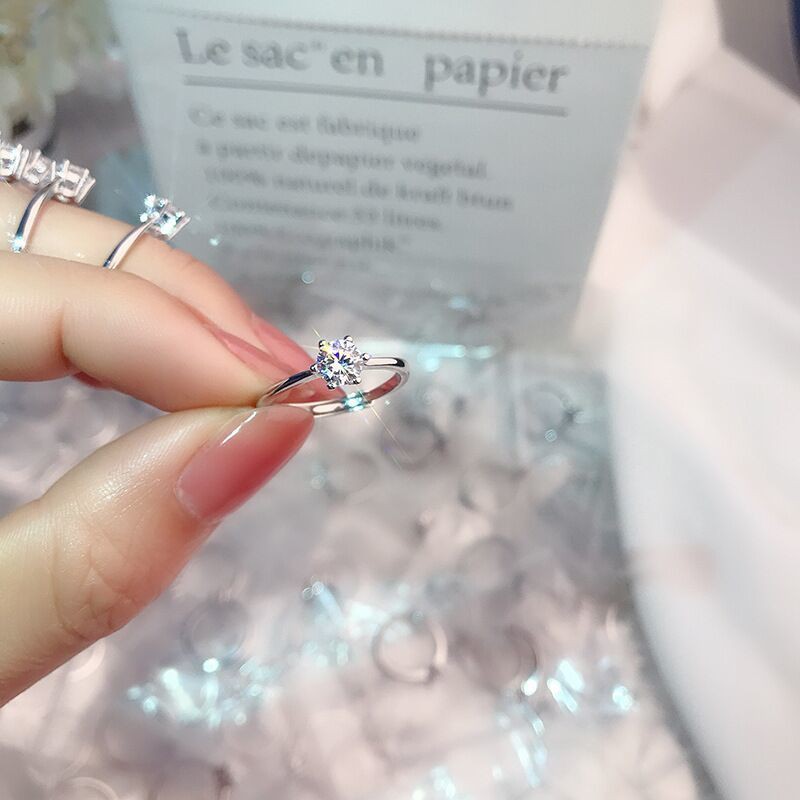 Mở nhẫn sterling bạc kim cương nữ một carat thời trang cầu hôn mô phỏng mạ bạch món quà sinh nhật