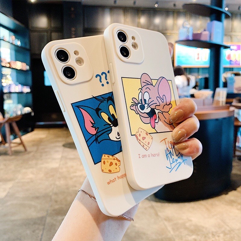 Ốp lưng iphone hình Tom & Jerry dẻo chống sốc cạnh vuông bảo vệ camera 7plus/8plus/x/xs/xsmax/11/12/13/14/pro/promax