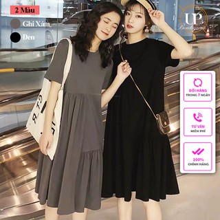 [Vải Cao Cấp]Đầm Babydoll Gu Dáng Dài, Váy Trắng thun suông vintage, Thân Xếp Tầng_Up's Boutique