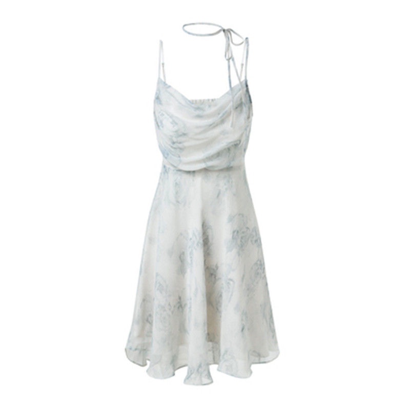 Đầm Voan Hoa Hai Dây Cổ Tim Xinh Xắn Cho Nữ