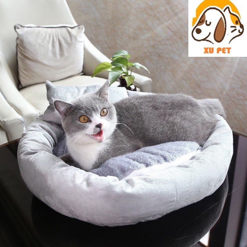 Ổ Đệm Nằm Cho Chó Mèo Hình Tròn Có Thể Thào Rời Tặng Kèm Gối