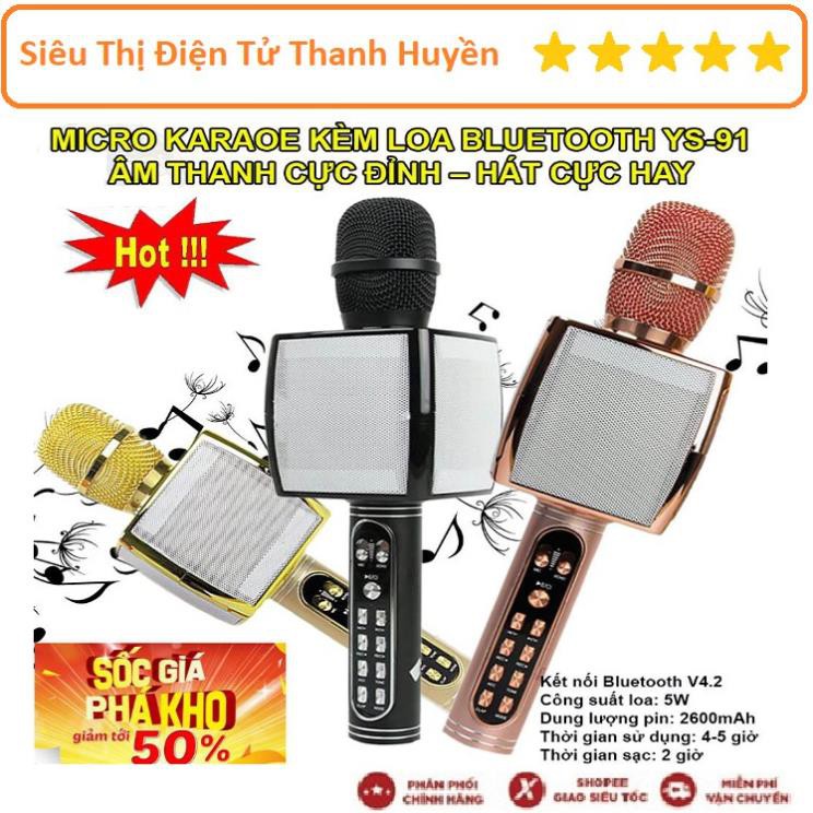 Mua ngay Mic Karaoke Ys 91, Micro Bluetooth 3 in 1/ Micro Bluetooth YS 91 Bass Khủng Hỗ Trợ Usb Thẻ Nhớ [Freeship 10k]