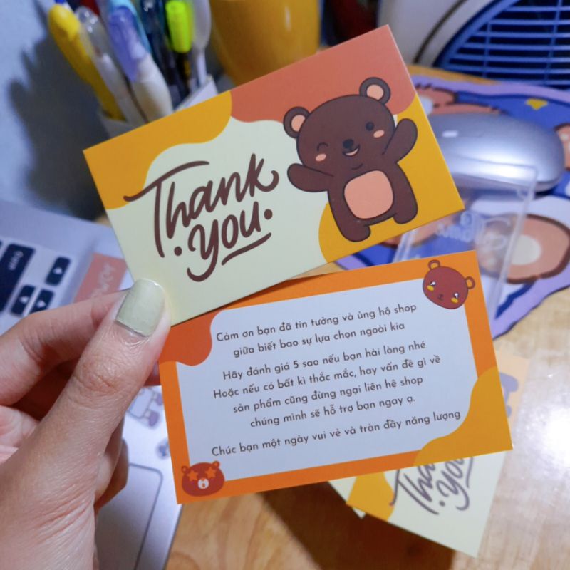 Thank you card, Thiệp cảm ơn màu vàng họa tiết đáng yêu cho shop tặng khách hàng - Mẫu 28