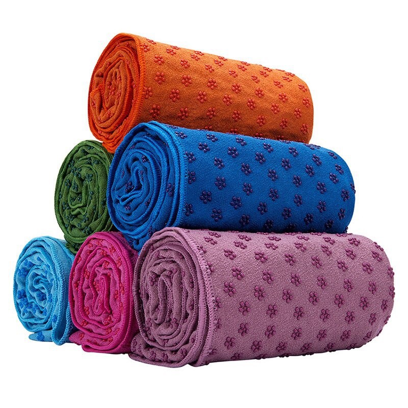 Khăn trải thảm yoga không mùi thấm mồ hôi có hạt họa tiết bông hoa PVC chống trơn KT 180cm x 63cm