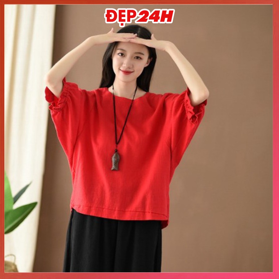❁♣Áo kiểu nữ Hàn Quốc, đũi cổ tròn tay lỡ Đẹp 24 giờ, form rộng che khuyết điểm AKH.45 | BigBuy360 - bigbuy360.vn