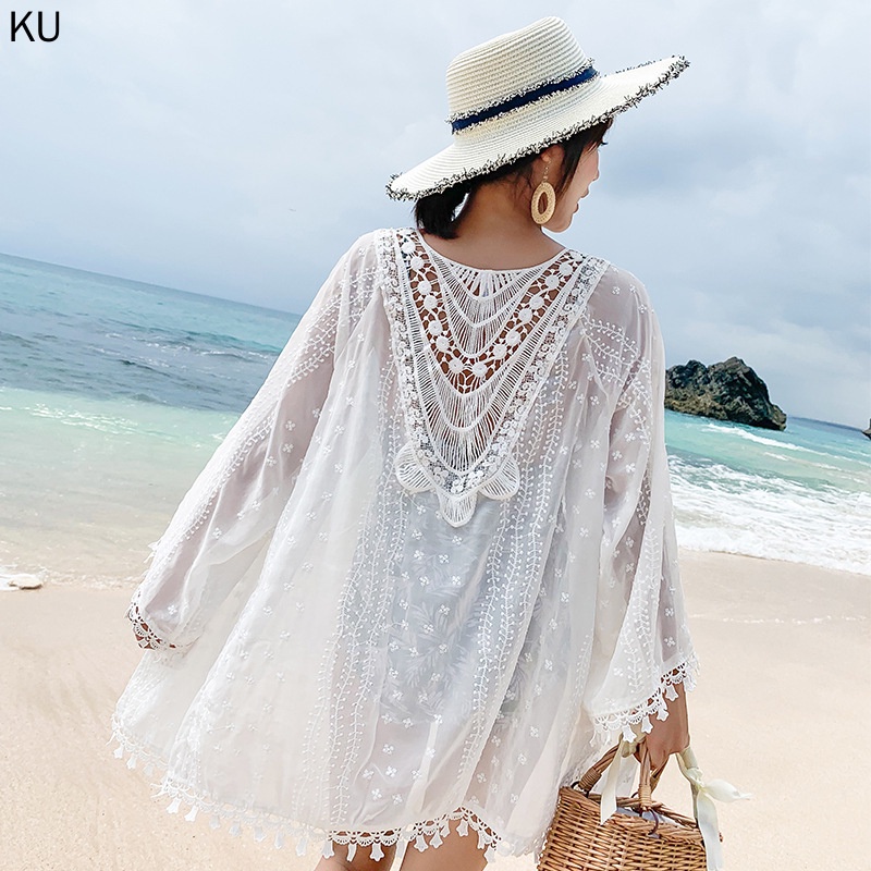 Áo khoác ren mỏng mặc ngoài bikini đi biển thời trang cho nữ
