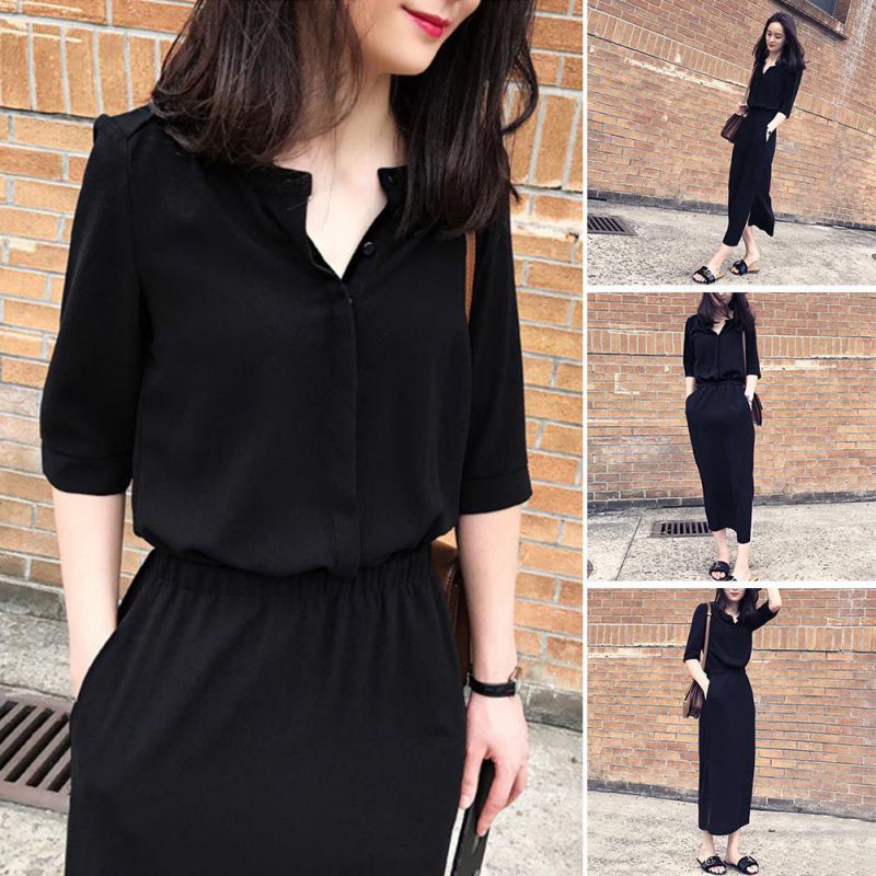 FREESHIP ĐƠN 99K_ Đầm Chiffon Dáng Dài Màu Trơn Phong Cách Thanh Lịch | BigBuy360 - bigbuy360.vn