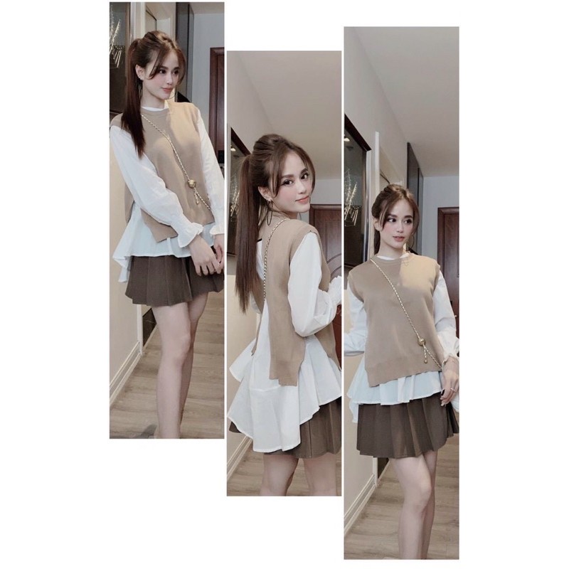 ÁO SƠ MI MIX GHI LE NÂU