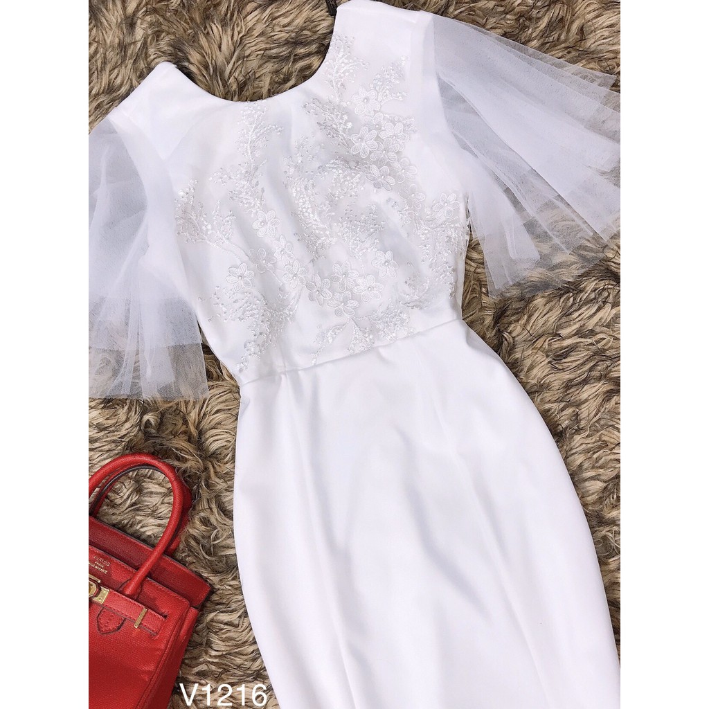 Váy trắng tay voan V1216 - ĐẸP SHOP DVC ( Ảnh mẫu và ảnh trải sàn do shop tự chụp )