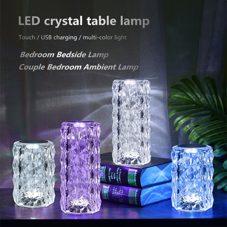 Đèn LED cảm ứng đèn bàn đèn pha lê Tây Ban Nha đèn hoa hồng kim cương bầu không khí đầu giường đèn ngủ cánh hoa lãng mạn đèn ngủ