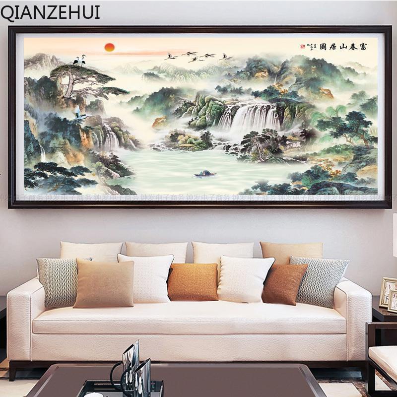 Bộ Dụng Cụ Thêu Tranh Chữ Thập 11CT DIY Hình Phong Cảnh Nước Giàu Nước