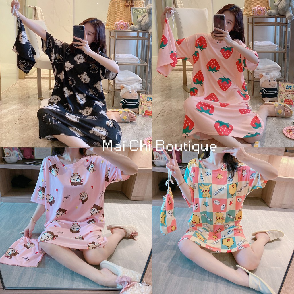 [Mã WARN10 giảm 10k đơn 99k] 🍋 VÁY NGỦ HOẠT HÌNH CUTE KÈM TÚI 🍋 | BigBuy360 - bigbuy360.vn