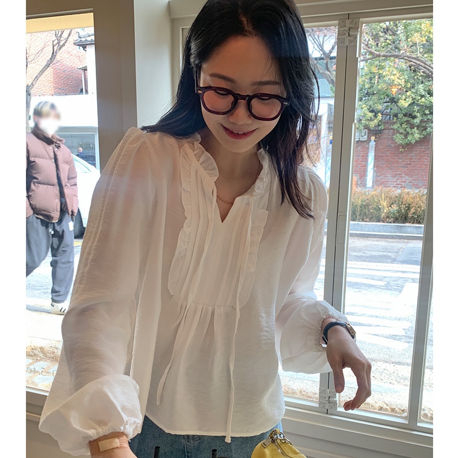 SUXI Áo Sơ Mi Cotton Mềm Dáng Rộng Dài Tay Phối Dây Thắt Phong Cách Hàn Quốc Sành Điệu