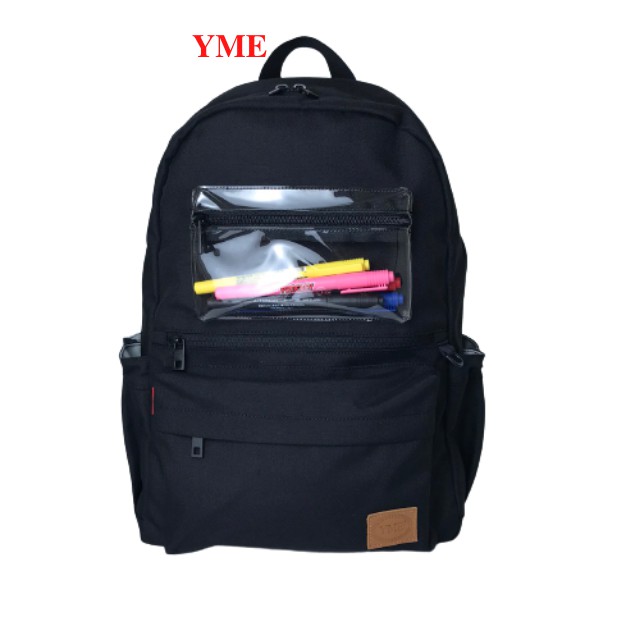 [Combo] Balo đen basic YME đi làm đi học kết hợp ví mini đựng tiền thẻ hợp thời trang nam nữ BOO1
