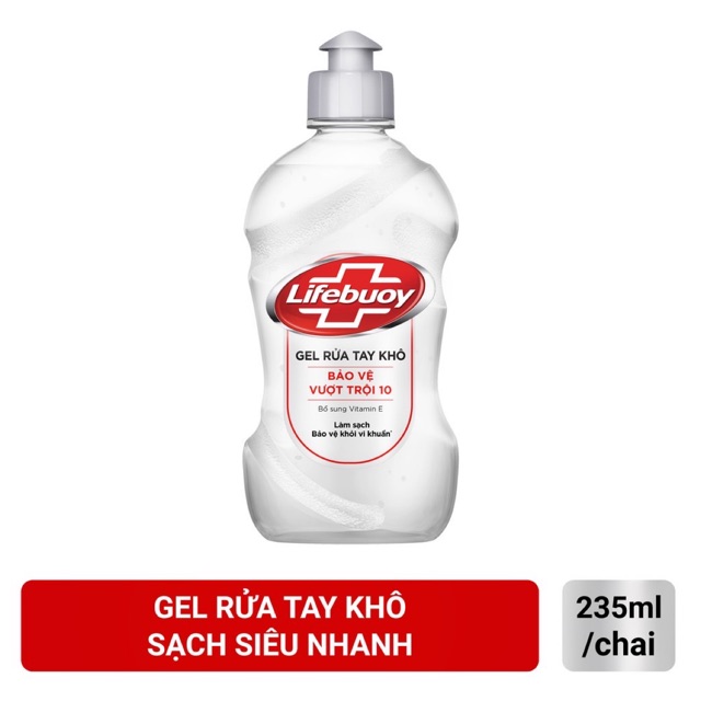 Gel rửa tay khô sạch siêu nhanh Lifebuoy Bảo Vệ Vượt Trội 10 chai 235ml/500ml
