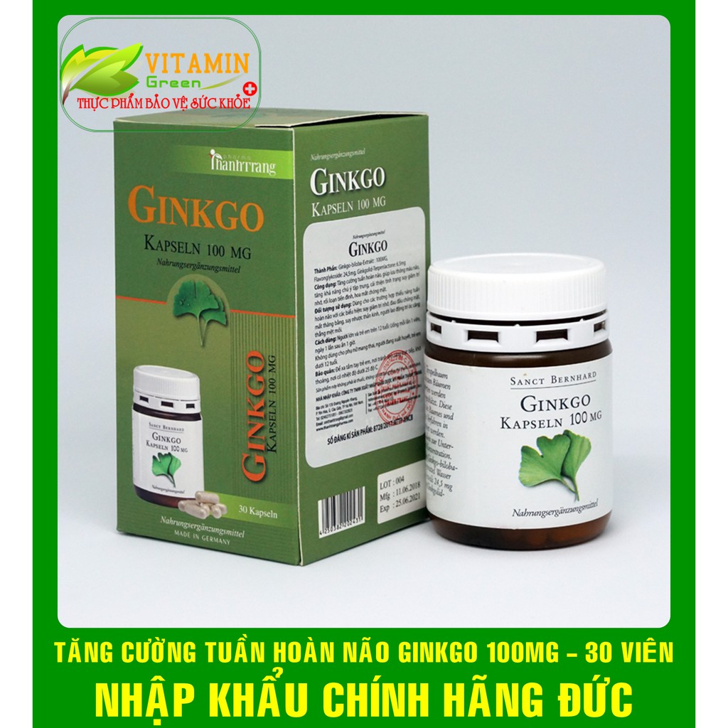 GINKGO 100MG TĂNG CƯỜNG TUẦN HOÀN NÃO 30 VIÊN | NHẬP KHẨU CHÍNH HÃNG ĐỨC