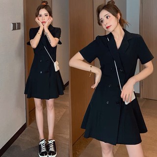 Váy cổ vest cúc dọc kép dáng xoè