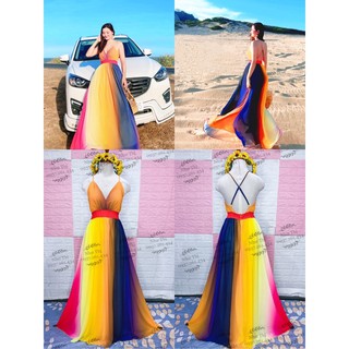 (miễn phí chỉnh váy) maxi màu loang ombre hai dây hở lưng váy xoè đi biển đồi cát du lịch chụp hình sống ảo thiết kế