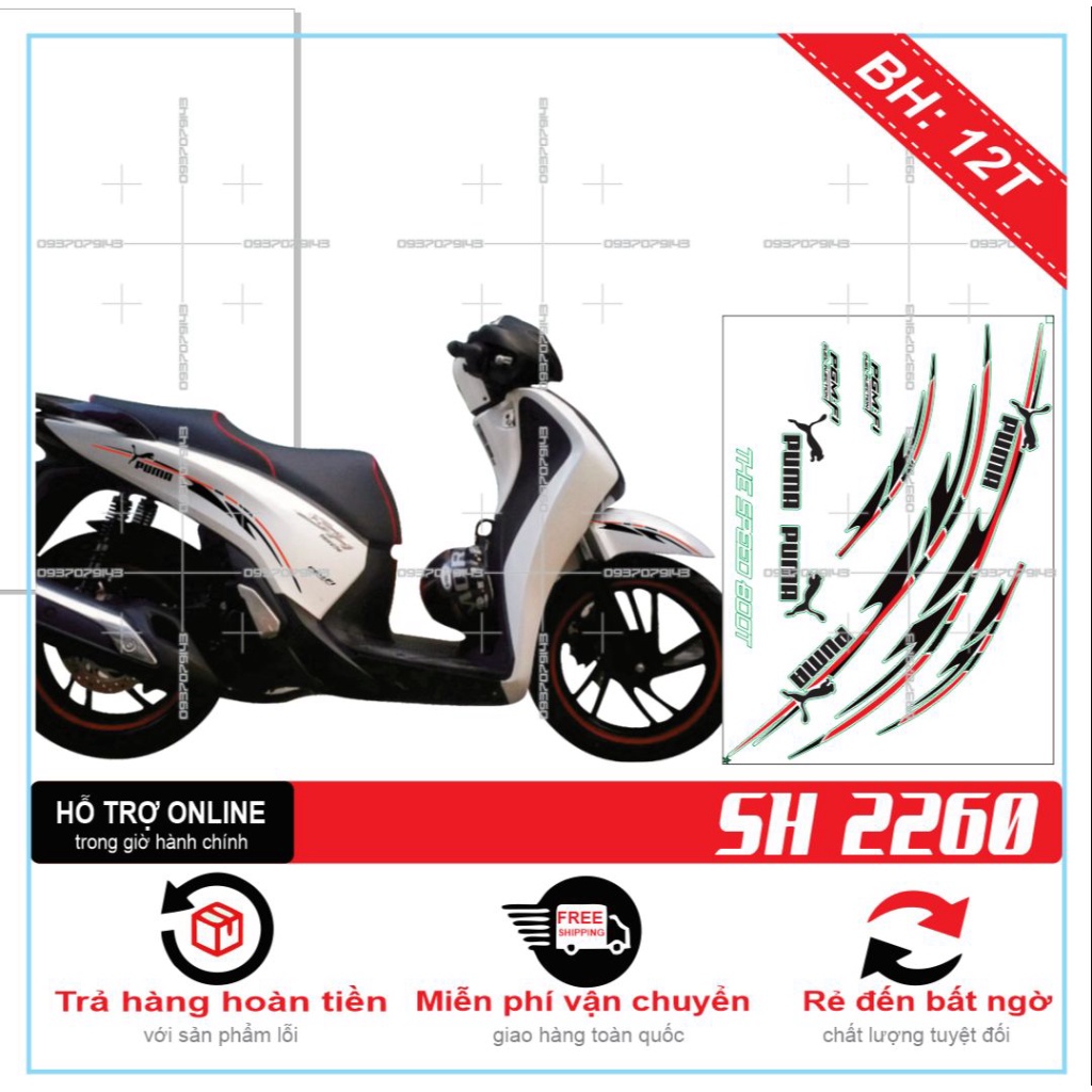 TEM XE SH 2019 PUMA TRẮNG ĐỎ -- SHIN DECAL 2