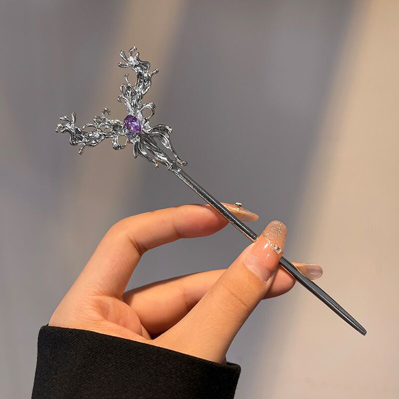 Kẹp Tóc Kim Loại Đính Đá Mặt Trăng Hình Bướm Phong Cách Trung Hoa