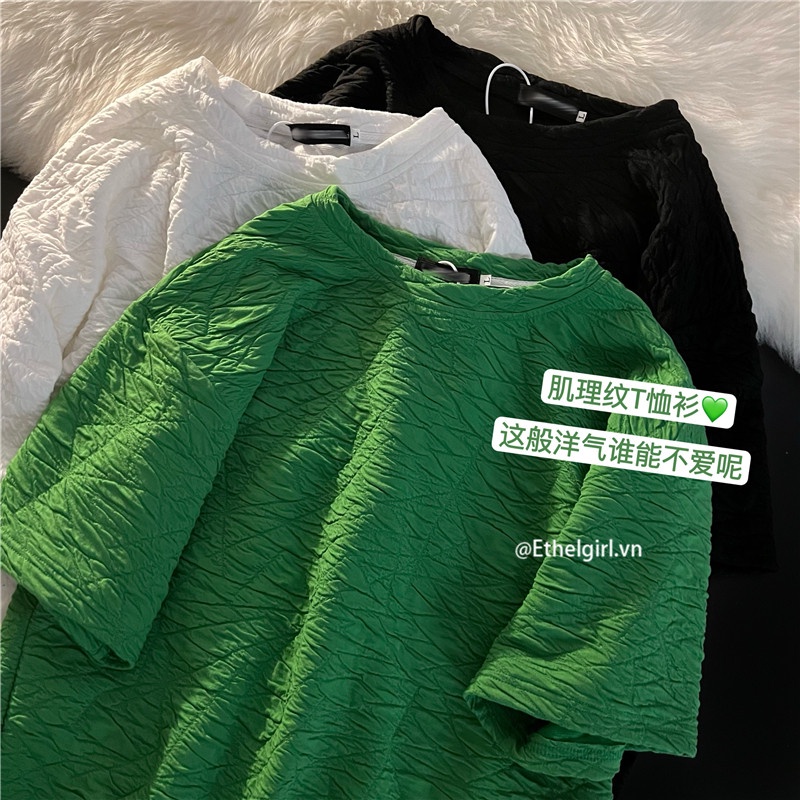 Áo Thun Tay Ngắn Cổ Tròn Màu Sắc Đơn Giản Phong Cách Hàn Quốc Có 3 Màu Hợp Thời Trang