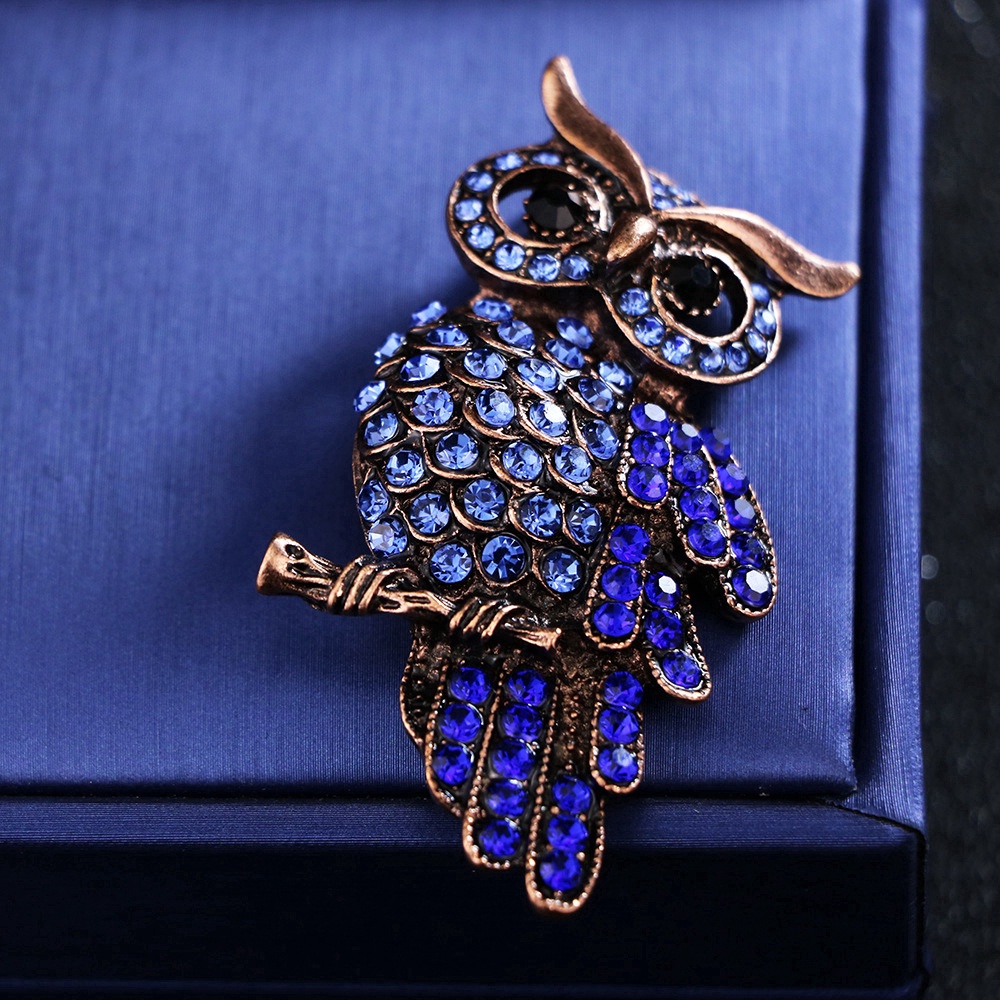Trâm Cài Áo Hình Chim Cú Đính Đá Màu Xanh Dương Phong Cách Hàn Quốc Chất Lượng Cao Cho Nam Và Nữ