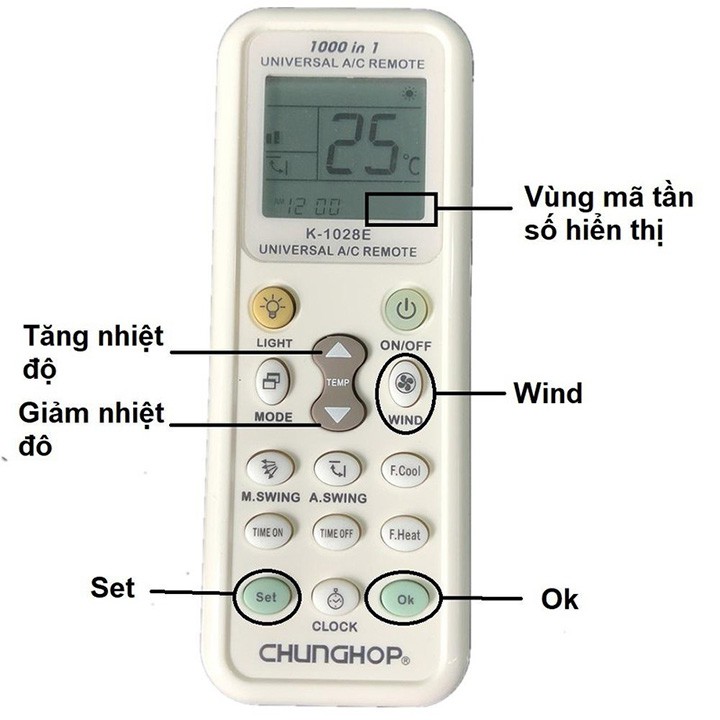 Điều khiển điều hòa máy lạnh đa năng K-1028E 1000 in 1 remote hồng ngoại dò tần số