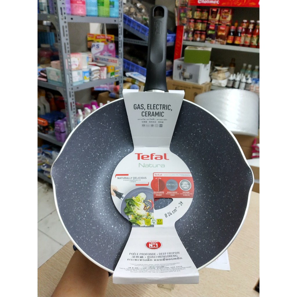 KHÔNG DÙNG BẾP TỪ-  Chảo chiên sâu lòng Tefal Natura vân đá B2266495 size 24 /B2266695 size 28cm- Hàng chính hãng