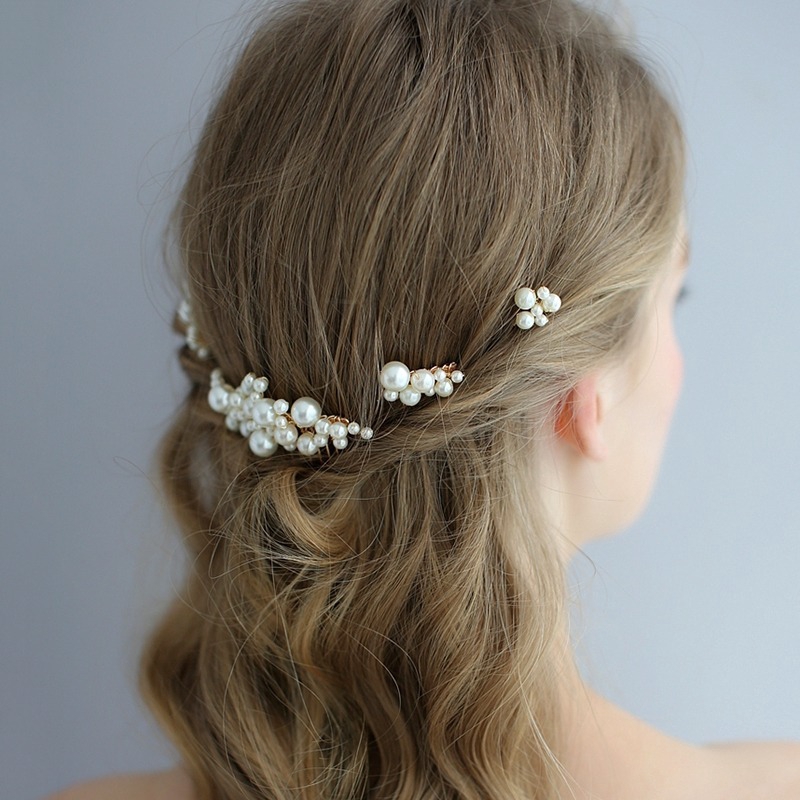 Bộ trâm cài tóc đính ngọc trai nhân tạo sang trọng cho cô dâu