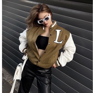 Áo khoác form rộng jacket varsiry oversize lucie - màu rêu
